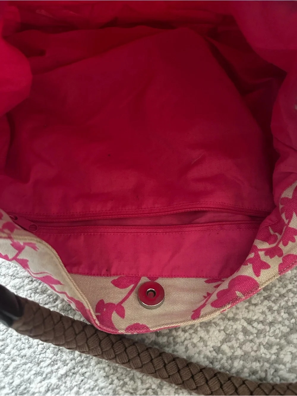Old Navy Pink Floral Canvas Hobo Bag with Braided Handle